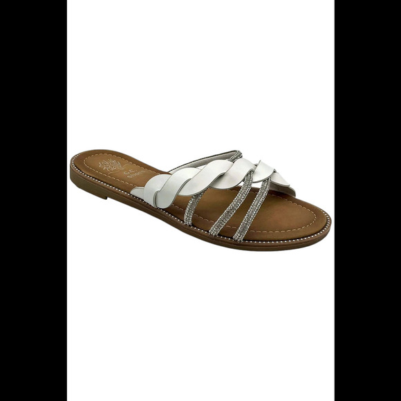 GC Shoes Women's Jolie Strappy Embellished Slip On Flat Sandals White - Medium - Picture 1 of 3